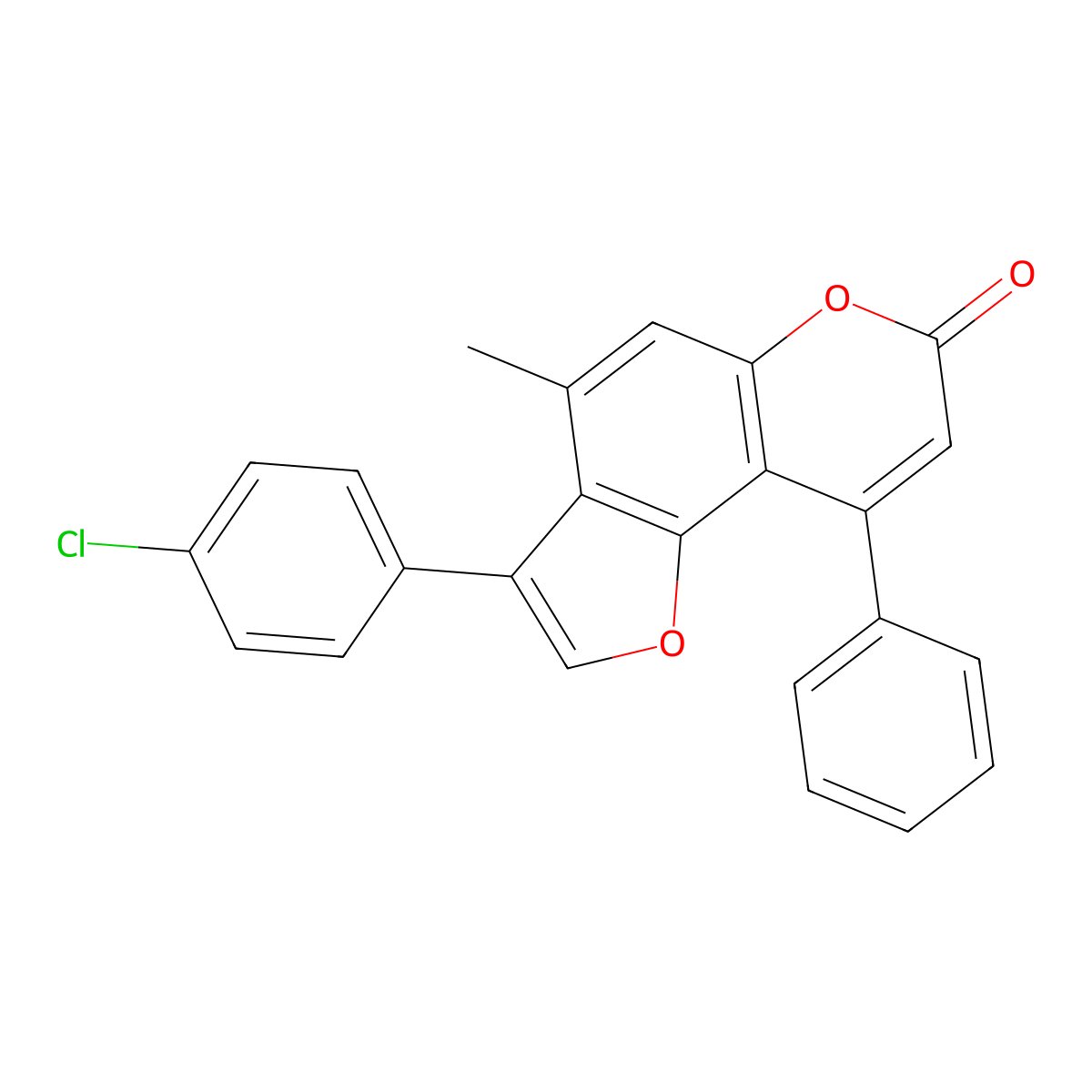 3-(4-chlorophenyl)-4-methyl-9-phenyl-7H-furo[2,3-f]chromen-7-one molecular structure, CAS 345625-74-3