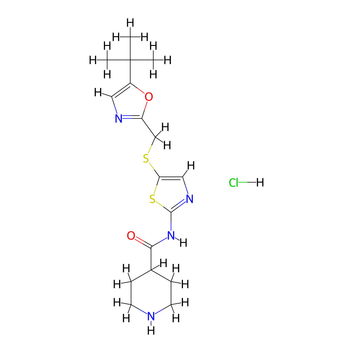 N-[5-[[[5-(1,1-Dimethylethyl)-2-oxazolyl]methyl]thio]-2-thiazolyl]-4-piperidinecarboxamide hydrochloride molecular structure, CAS 345627-90-9