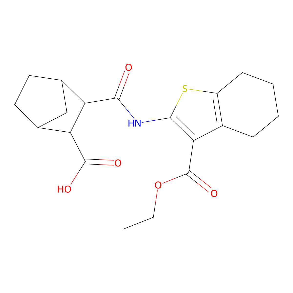 3-{[3-(Ethoxycarbonyl)-4,5,6,7-tetrahydro-1-benzothiophen-2-yl]carbamoyl}bicyclo[2.2.1]heptane-2-carboxylic acid molecular structure, CAS 345637-55-0