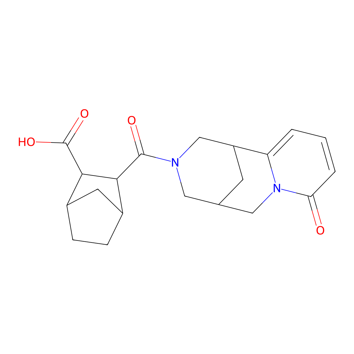 3-[(8-Oxo-1,5,6,8-tetrahydro-2H-1,5-methanopyrido[1,2-a][1,5]diazocin-3(4H)-yl)carbonyl]bicyclo[2.2.1]heptane-2-carboxylic acid molecular structure, CAS 345637-92-5