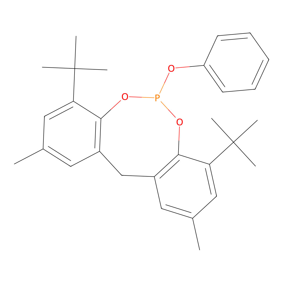 1,9-ditert-butyl-3,7-dimethyl-11-phenoxy-5H-benzo[d][1,3,2]benzodioxaphosphocine molecular structure, CAS 34573-99-4