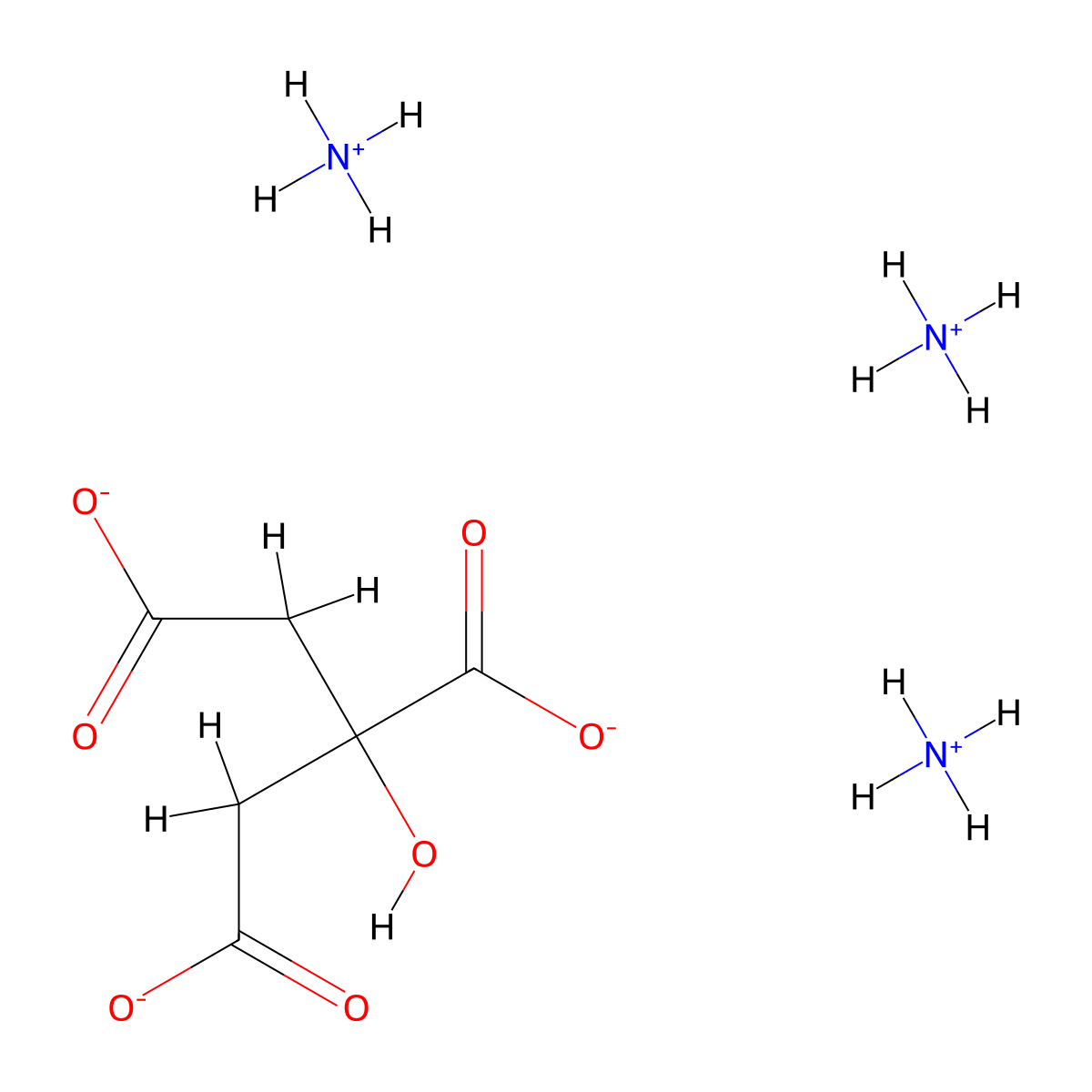 Triammonium citrate molecular structure, CAS 3458-72-8