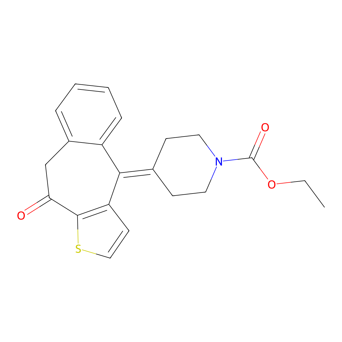 ethyl 4-(10-oxo-9,10-dihydro-4H-benzo[4,5]cyclohepta[1,2-b]thiophen-4-ylidene)piperidine-1-carboxylate molecular structure, CAS 34580-19-3