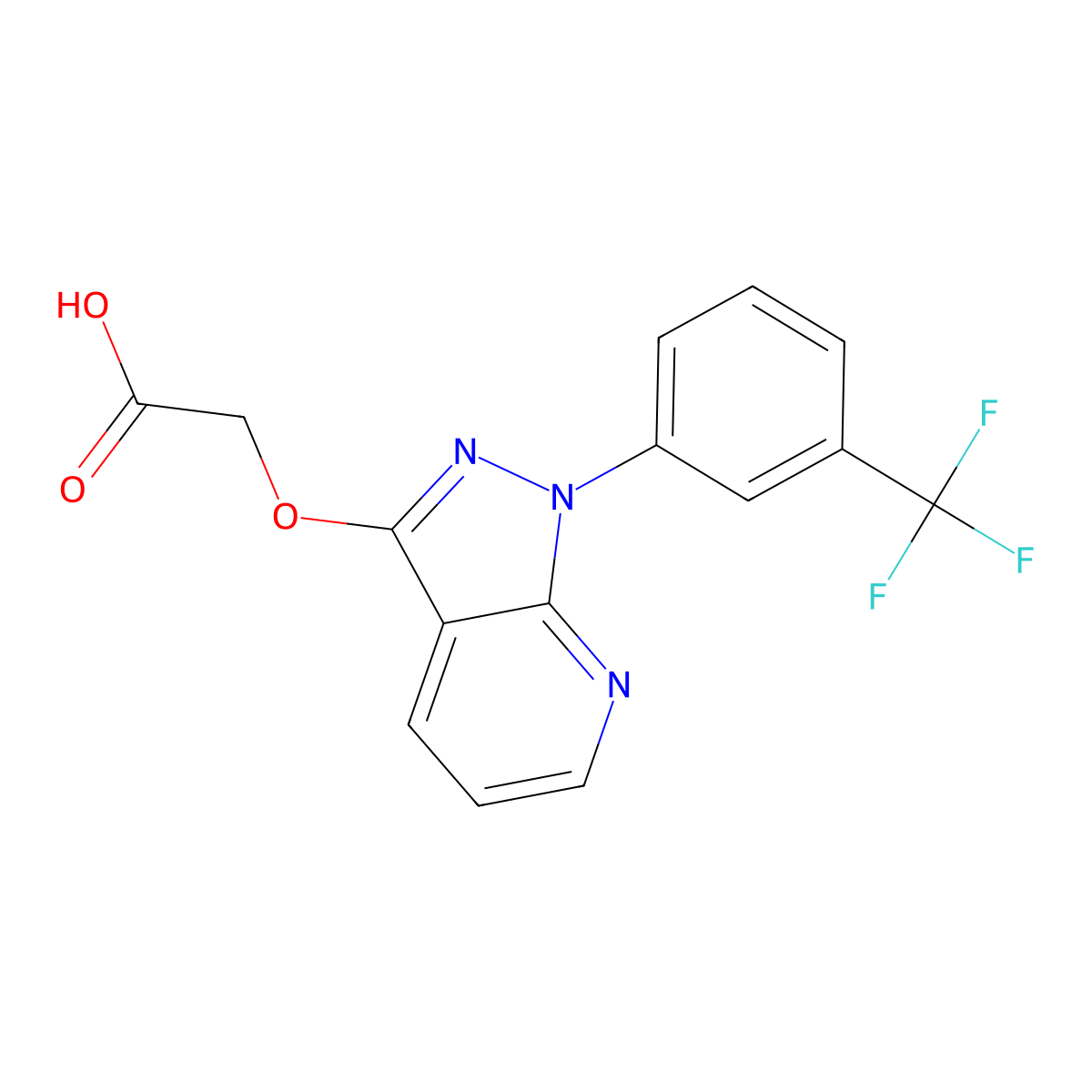 Acetic acid, ((1-(3-(trifluoromethyl)phenyl)-1H-pyrazolo(3,4-b)pyridin-3-yl)oxy)- molecular structure, CAS 34580-64-8