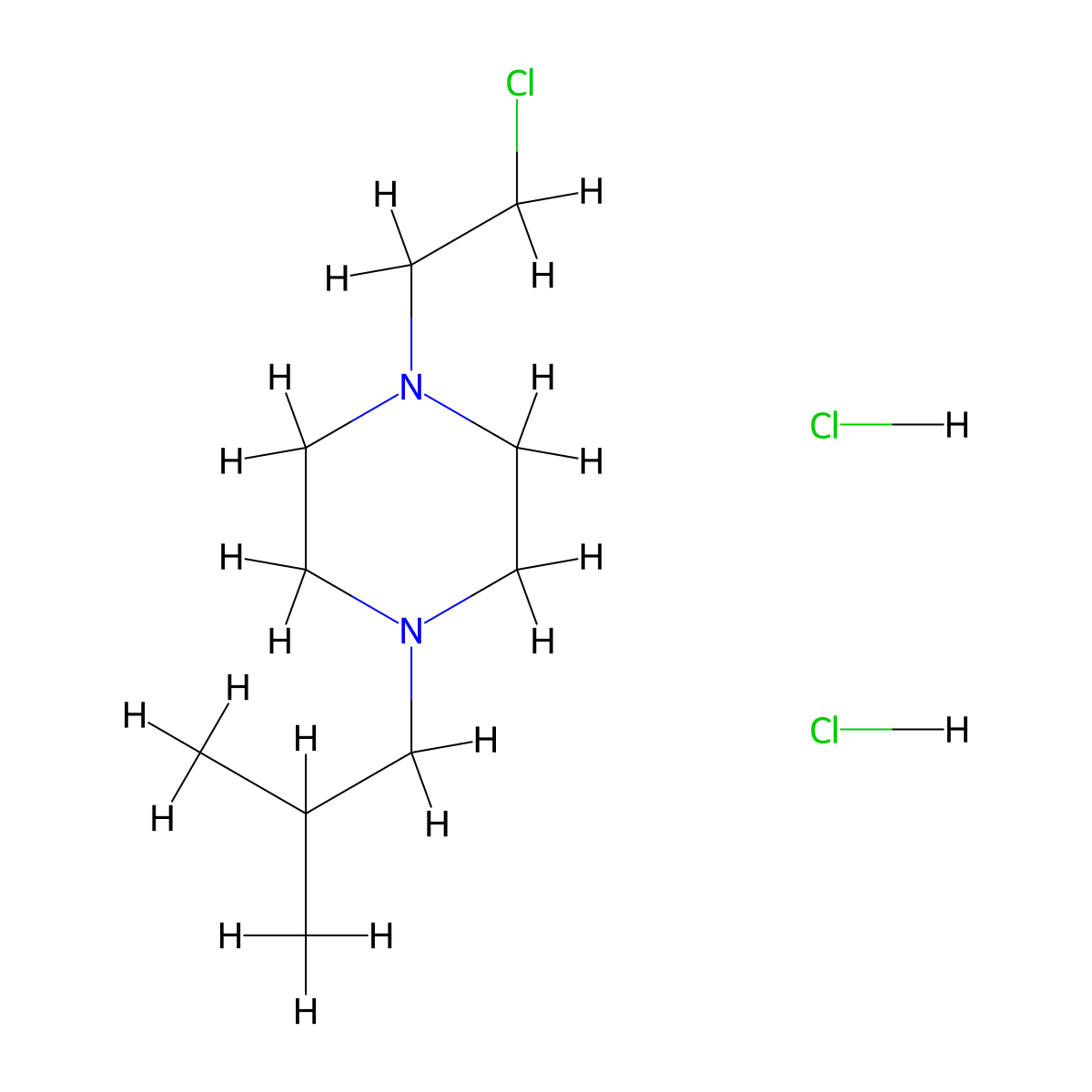 1-(2-Chloroethyl)-4-(2-methylpropyl)piperazine--hydrogen chloride (1/2) molecular structure, CAS 34581-17-4