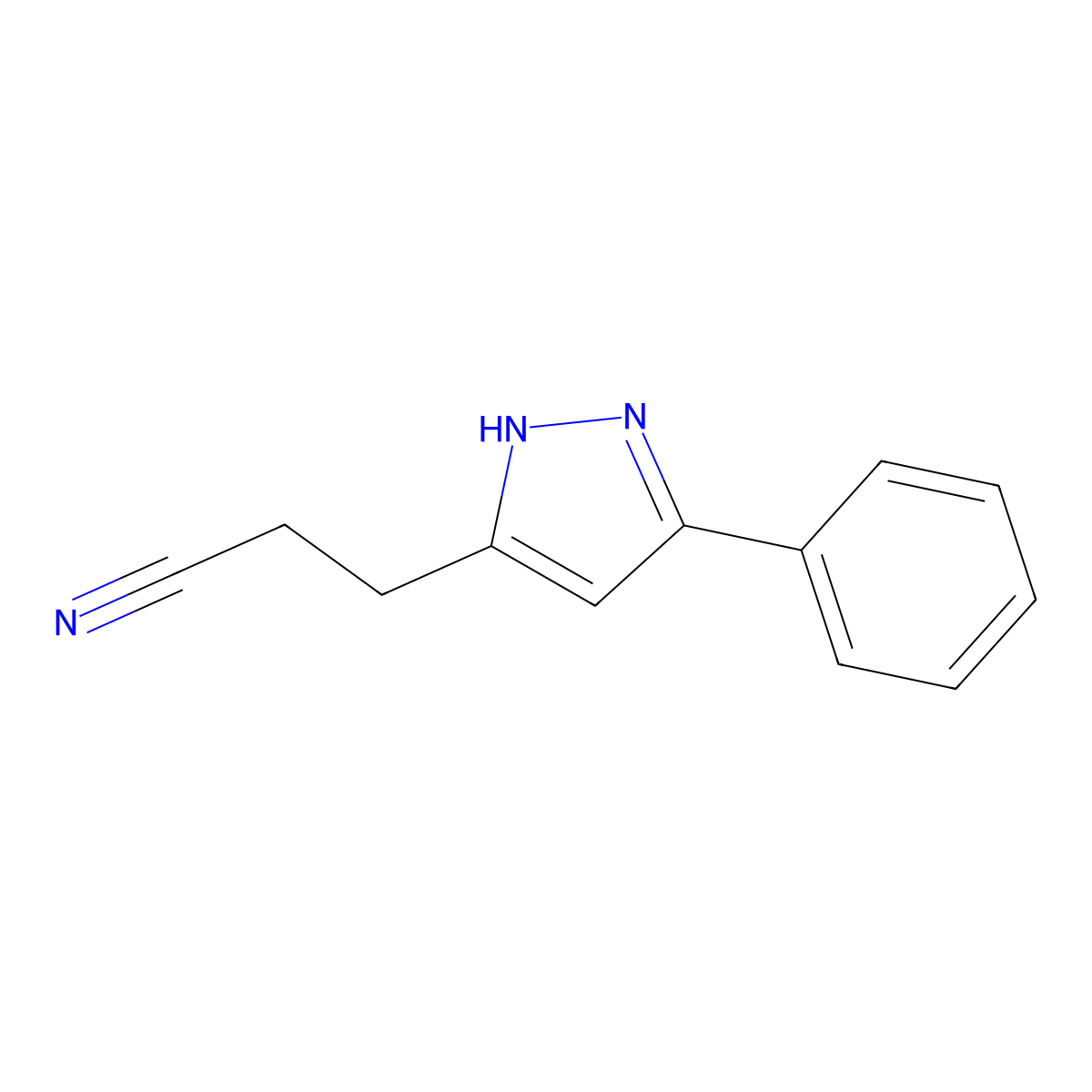 3-(3-phenyl-1H-pyrazol-5-yl)propanenitrile molecular structure, CAS 345894-89-5