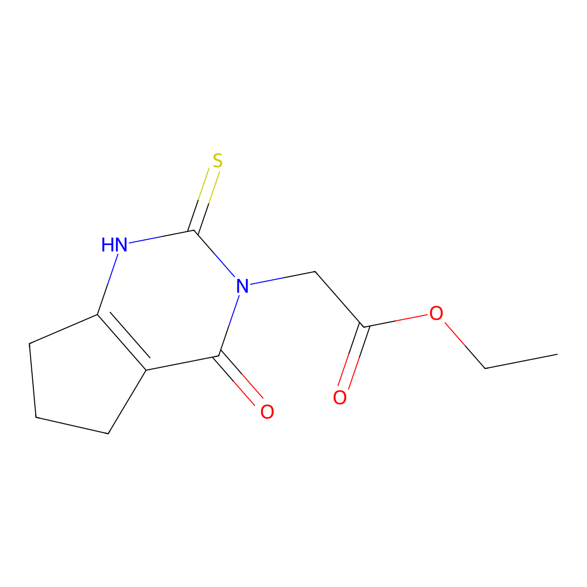 Ethyl 2-(4-oxo-2-thioxo-6,7-dihydro-1H-cyclopenta[d]pyrimidin-3(2H,4H,5H)-yl)acetate molecular structure, CAS 345897-09-8