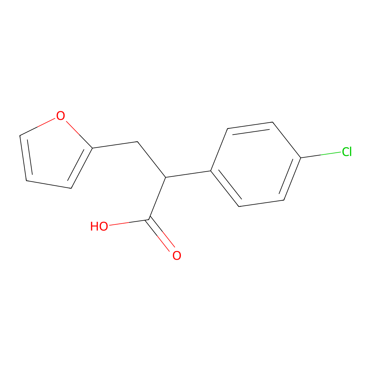 Propionic acid, alpha-(p-chlorophenyl)-beta-(2-furyl)- molecular structure, CAS 3459-56-1