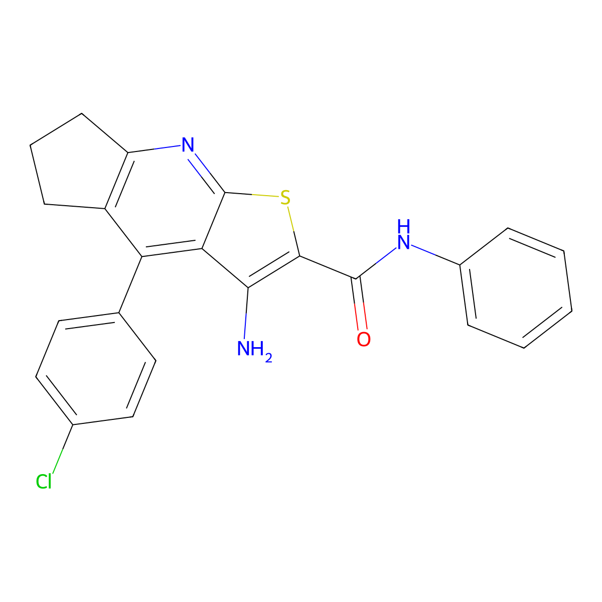 3-amino-4-(4-chlorophenyl)-N-phenyl-6,7-dihydro-5H-cyclopenta[b]thieno[3,2-e]pyridine-2-carboxamide molecular structure, CAS 345912-43-8