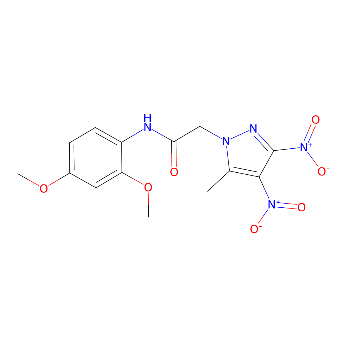 N-(2,4-dimethoxyphenyl)-2-(5-methyl-3,4-dinitropyrazol-1-yl)acetamide molecular structure, CAS 345950-86-9