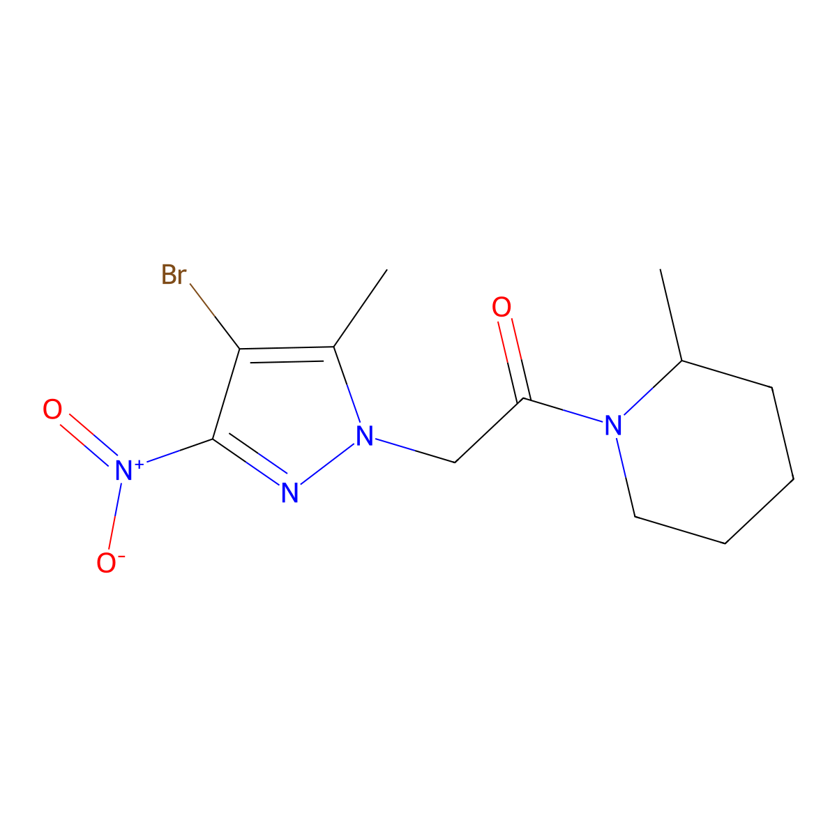 2-(4-Bromo-5-methyl-3-nitropyrazol-1-yl)-1-(2-methylpiperidin-1-yl)ethanone molecular structure, CAS 345950-89-2