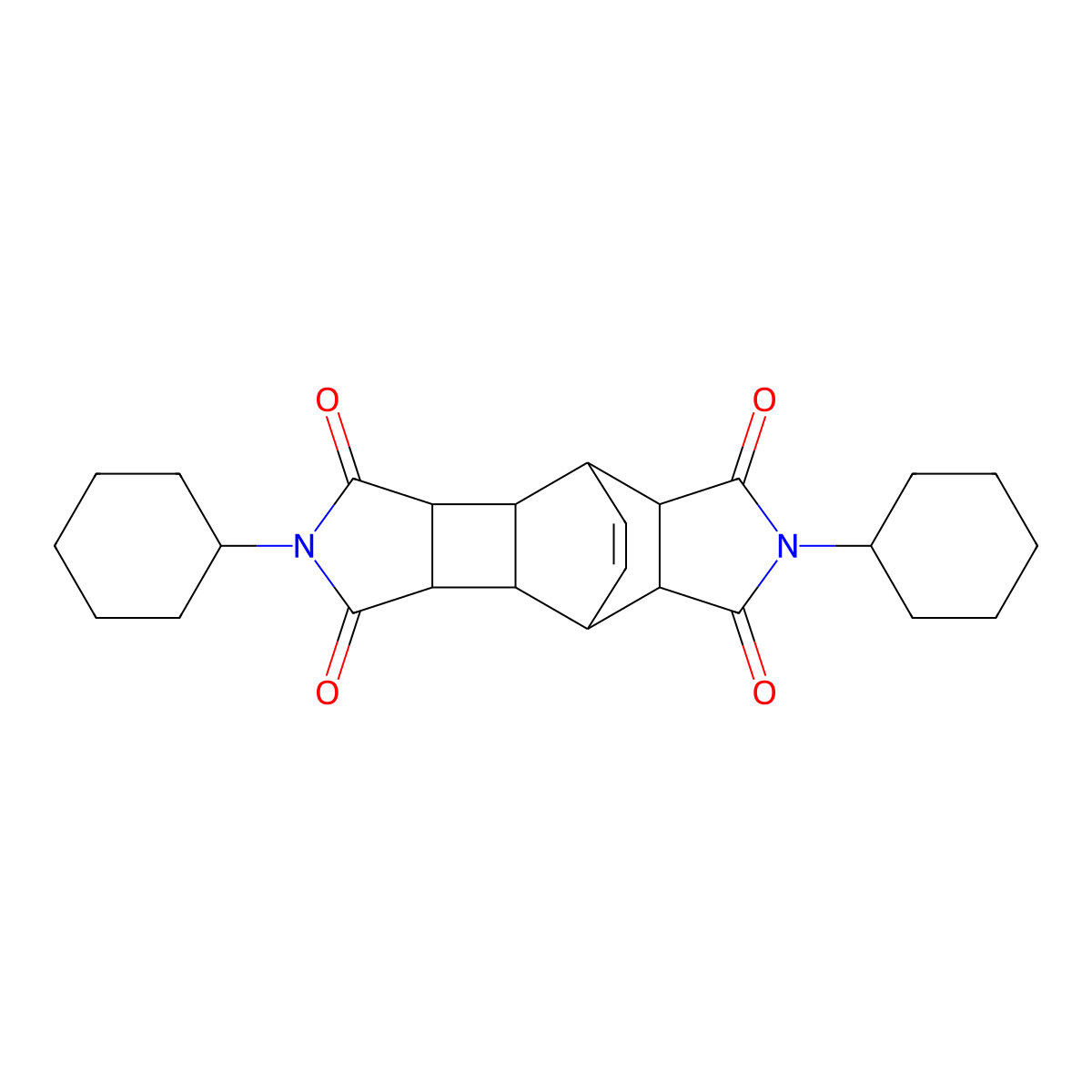 2,6-dicyclohexyloctahydro-4,8-ethenopyrrolo[3',4':3,4]cyclobuta[1,2-f]isoindole-1,3,5,7(2H,6H)-tetrone molecular structure, CAS 345950-91-6