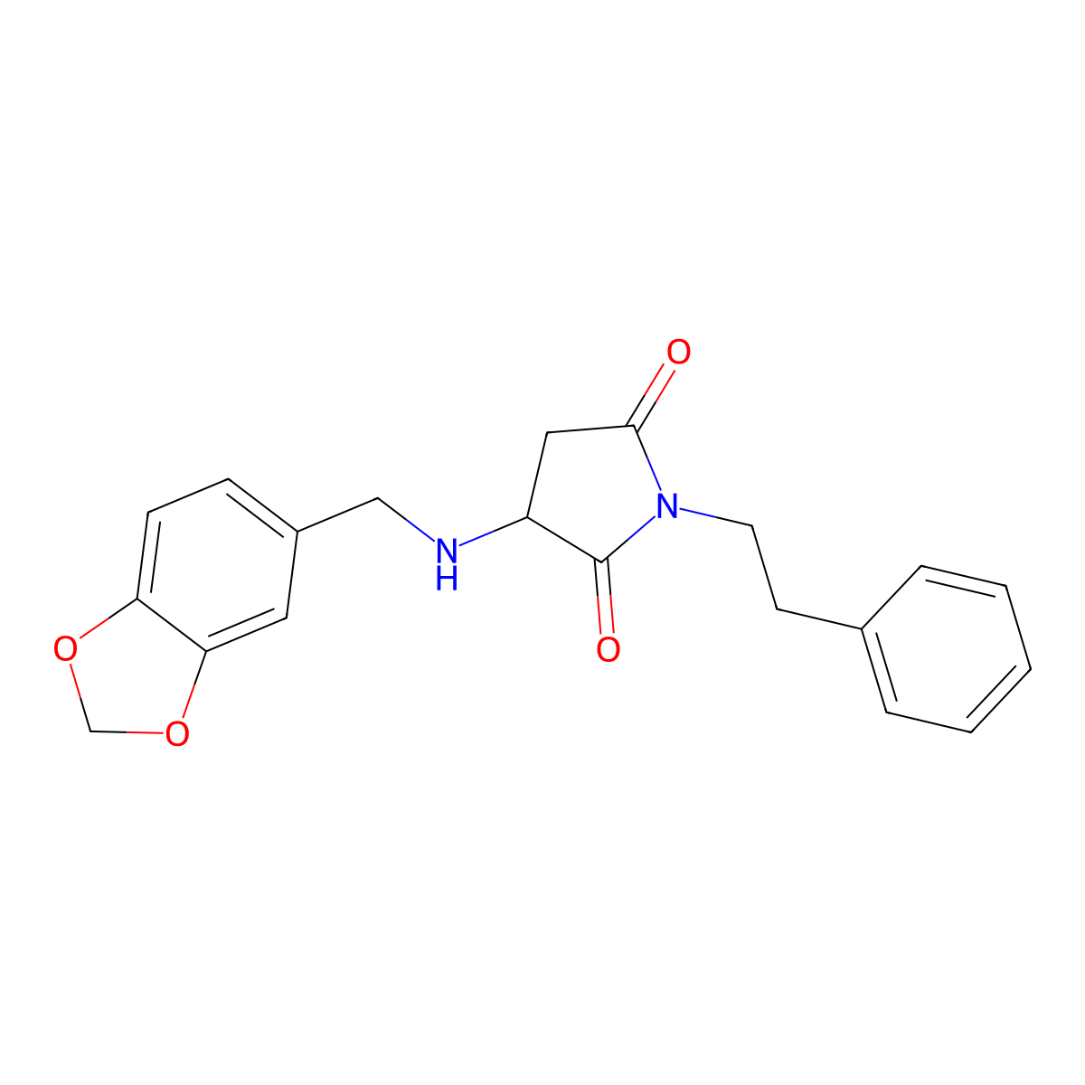 3-[(1,3-Benzodioxol-5-ylmethyl)amino]-1-(2-phenylethyl)pyrrolidine-2,5-dione molecular structure, CAS 345951-13-5