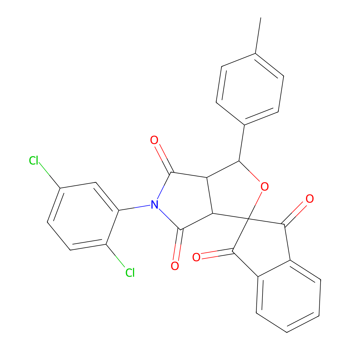5-(2,5-dichlorophenyl)-1-(4-methylphenyl)spiro[3a,6a-dihydro-1H-furo[3,4-c]pyrrole-3,2'-indene]-1',3',4,6-tetrone molecular structure, CAS 345951-17-9