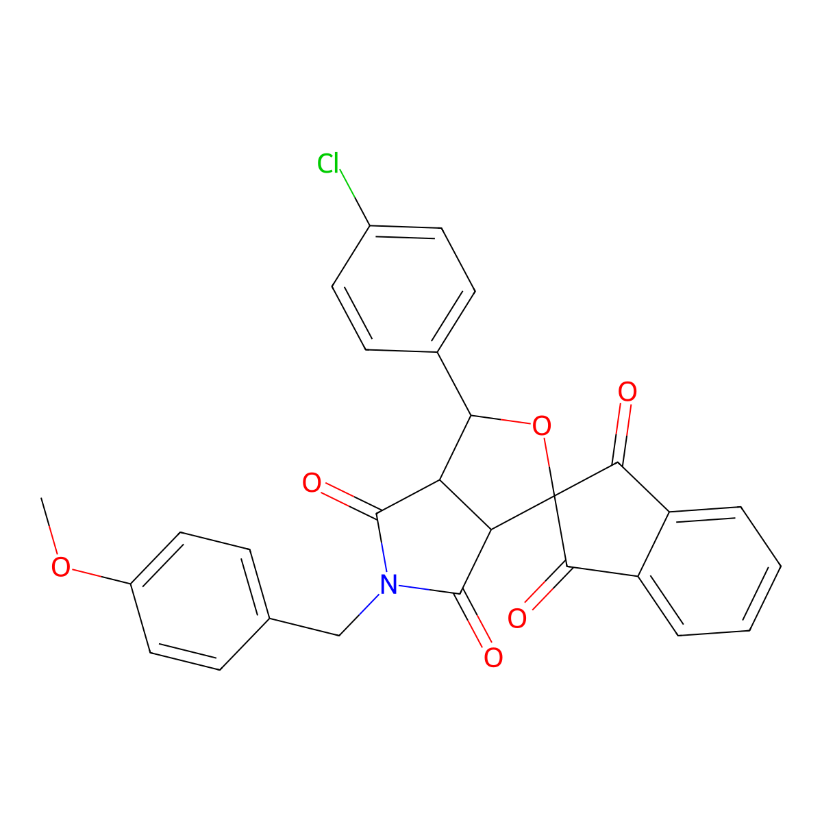 3-(4-chlorophenyl)-5-(4-methoxybenzyl)-3a,6a-dihydrospiro[furo[3,4-c]pyrrole-1,2'-indene]-1',3',4,6(3H,5H)-tetrone molecular structure, CAS 345951-18-0