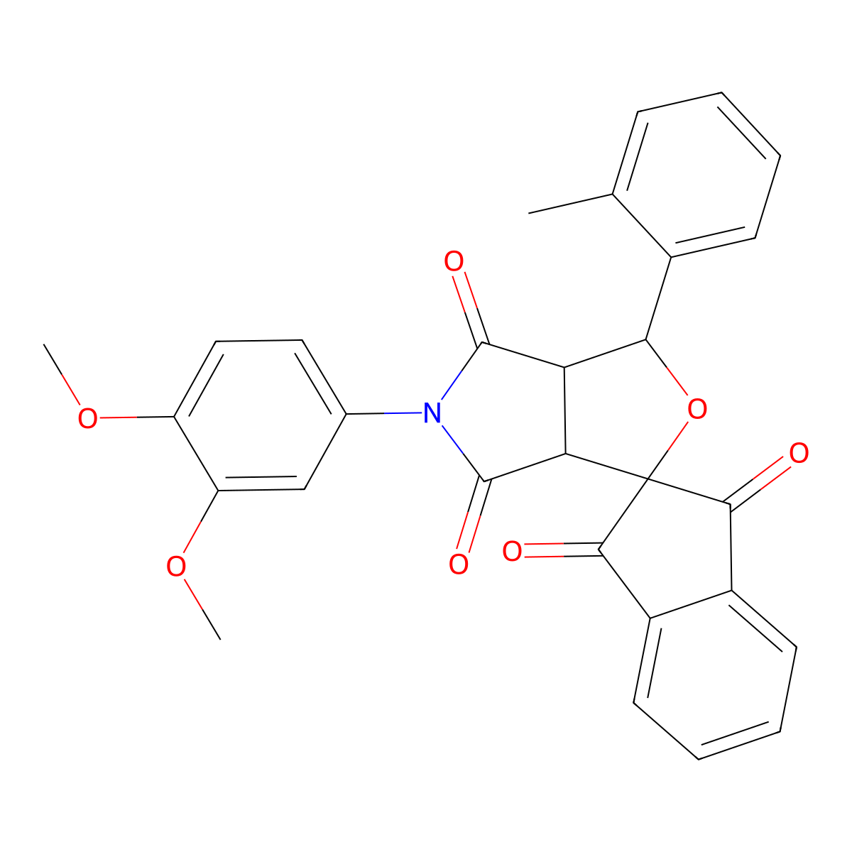 5-(3,4-dimethoxyphenyl)-1-(2-methylphenyl)spiro[3a,6a-dihydro-1H-furo[3,4-c]pyrrole-3,2'-indene]-1',3',4,6-tetrone molecular structure, CAS 345951-19-1
