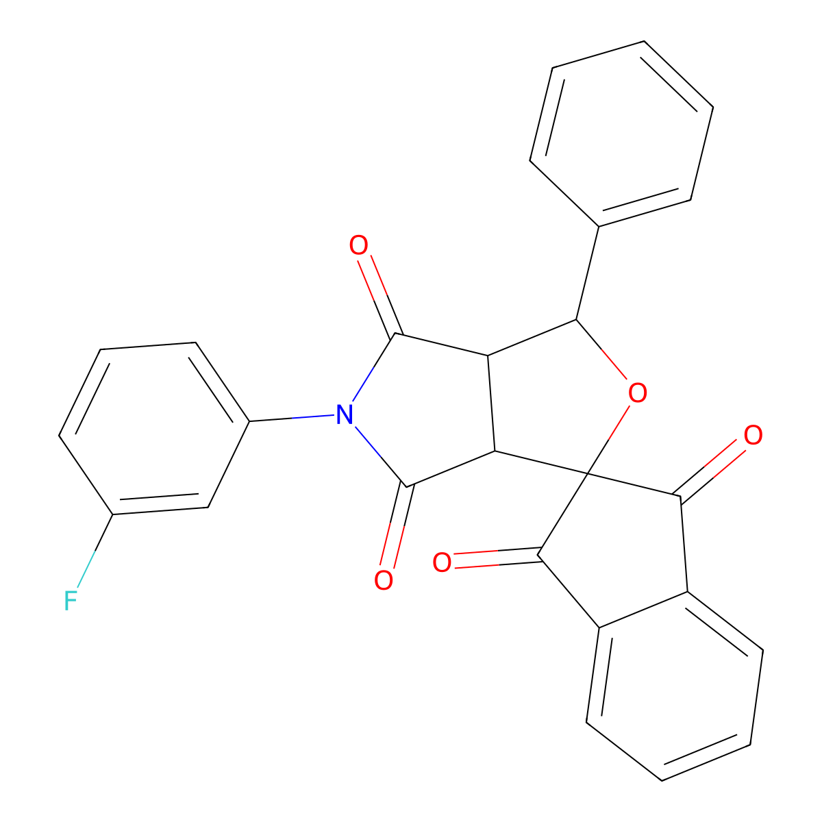5-(3-fluorophenyl)-3-phenyl-3a,6a-dihydrospiro[furo[3,4-c]pyrrole-1,2'-indene]-1',3',4,6(3H,5H)-tetrone molecular structure, CAS 345951-20-4