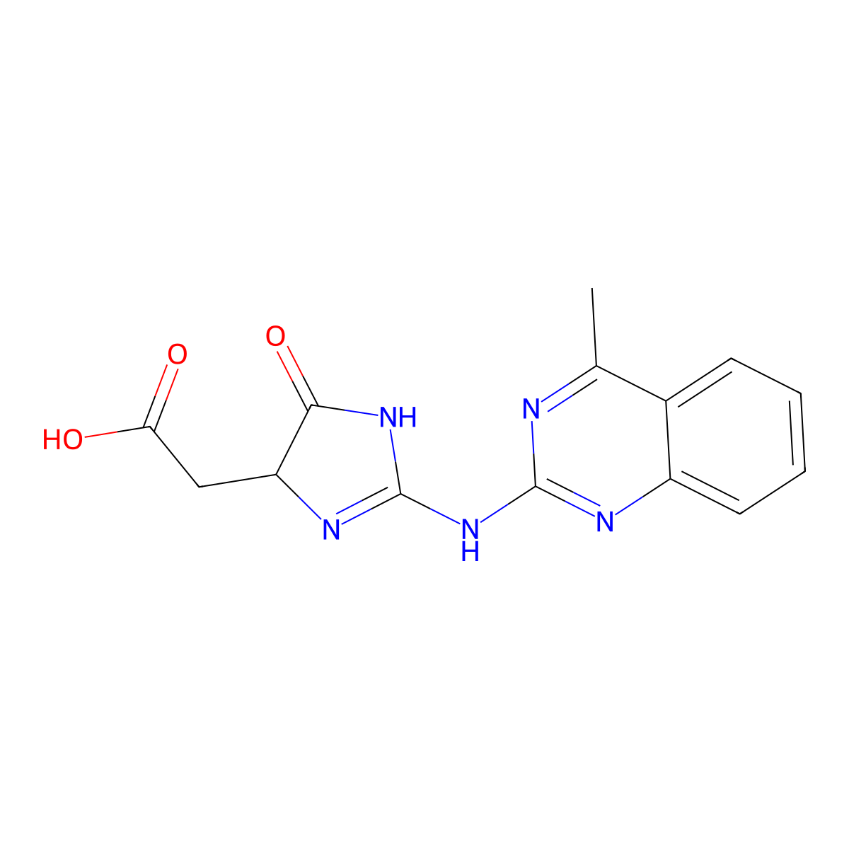 2-(2-((4-methylquinazolin-2-yl)amino)-5-oxo-4,5-dihydro-1H-imidazol-4-yl)acetic acid molecular structure, CAS 345951-22-6