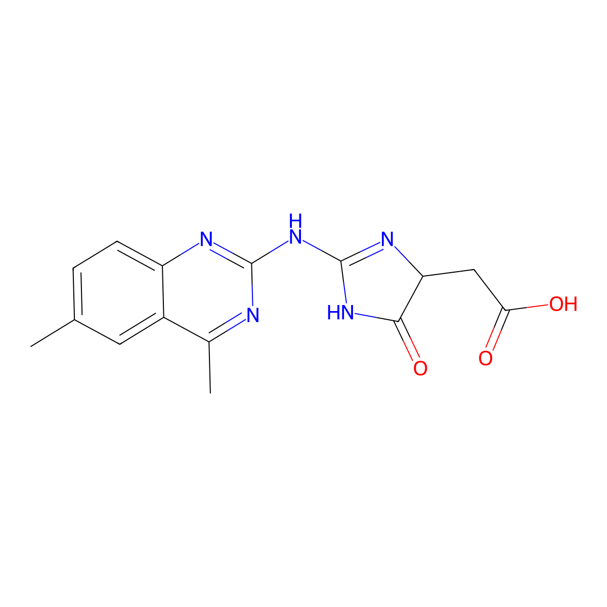 [2-(4,6-Dimethyl-quinazolin-2-ylamino)-5-oxo-4,5-dihydro-1H-imidazol-4-yl]-acetic acid molecular structure, CAS 345951-23-7