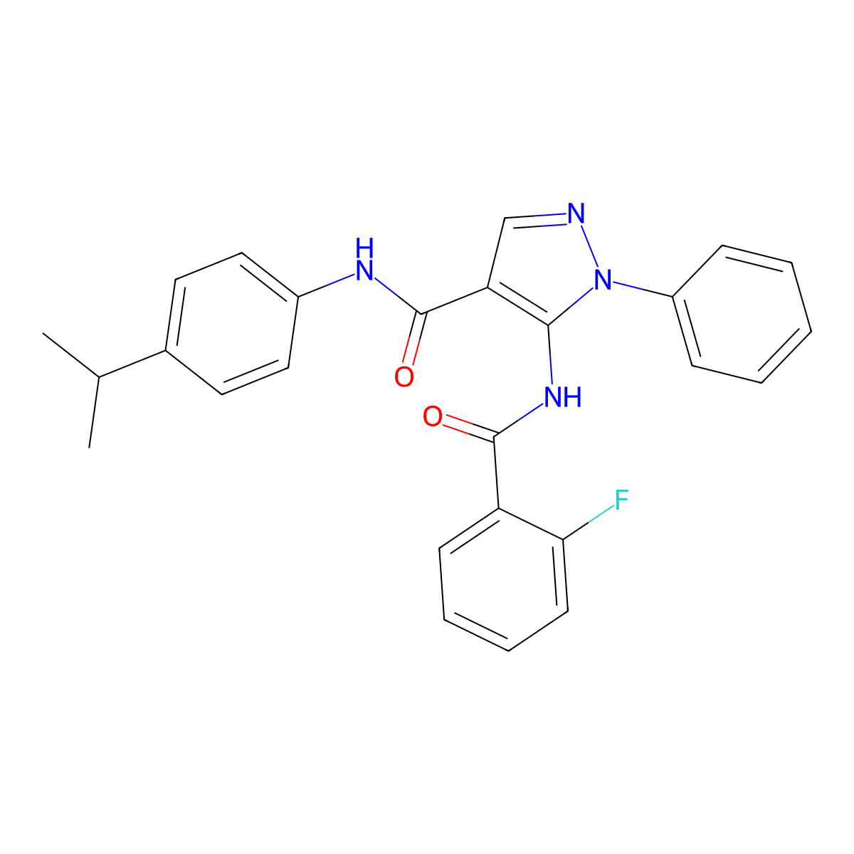 5-[(2-fluorobenzoyl)amino]-1-phenyl-N-(4-propan-2-ylphenyl)pyrazole-4-carboxamide molecular structure, CAS 345951-30-6