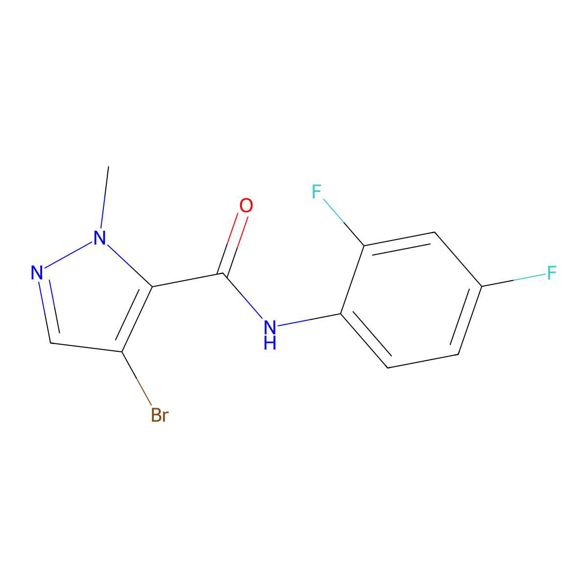 4-bromo-N-(2,4-difluorophenyl)-1-methyl-1H-pyrazole-5-carboxamide molecular structure, CAS 345952-15-0