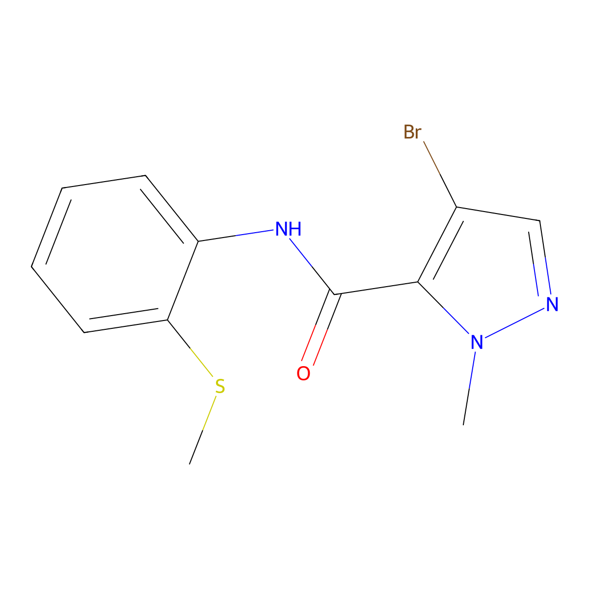 4-Bromo-1-methyl-N-[2-(methylthio)phenyl]-1H-pyrazole-5-carboxamide molecular structure, CAS 345952-27-4