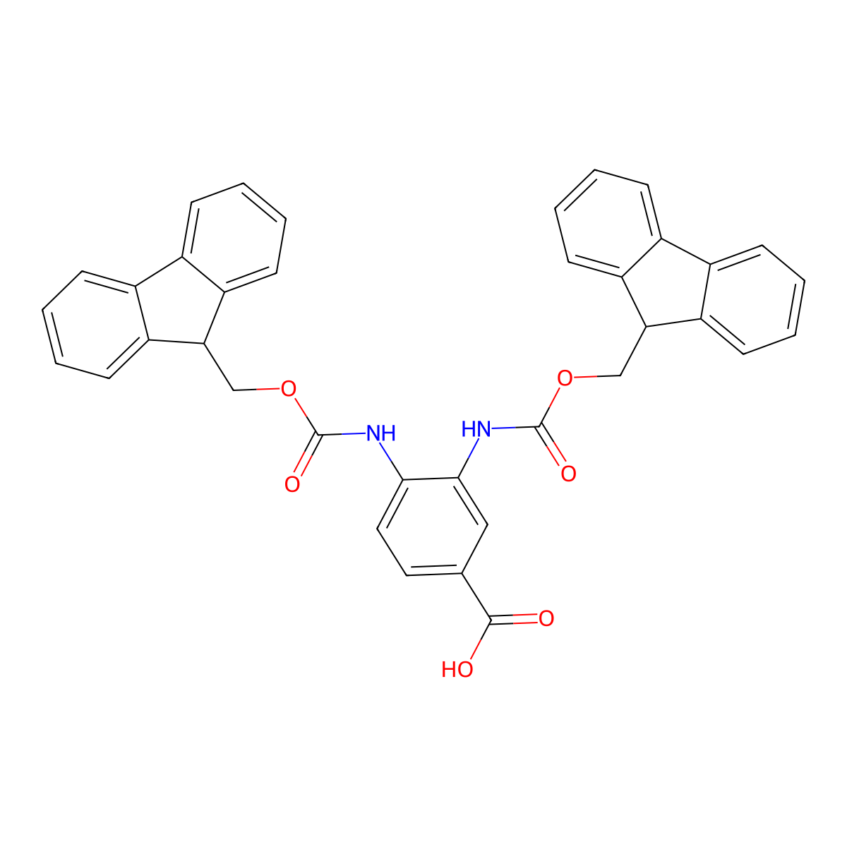 3,4-Bis((((9H-fluoren-9-yl)methoxy)carbonyl)amino)benzoic acid molecular structure, CAS 345958-22-7