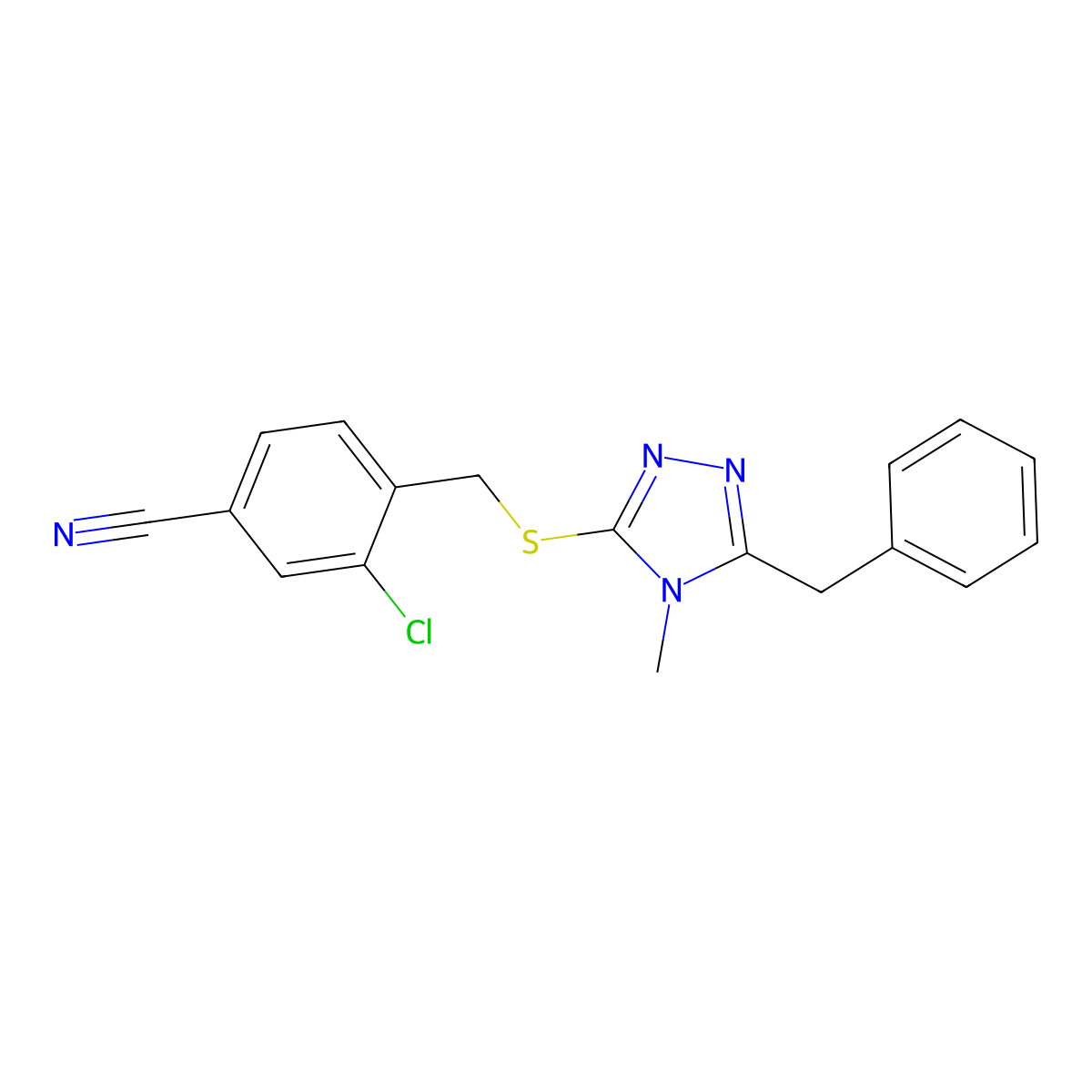 4-{[(5-benzyl-4-methyl-4H-1,2,4-triazol-3-yl)thio]methyl}-3-chlorobenzonitrile molecular structure, CAS 345972-12-5