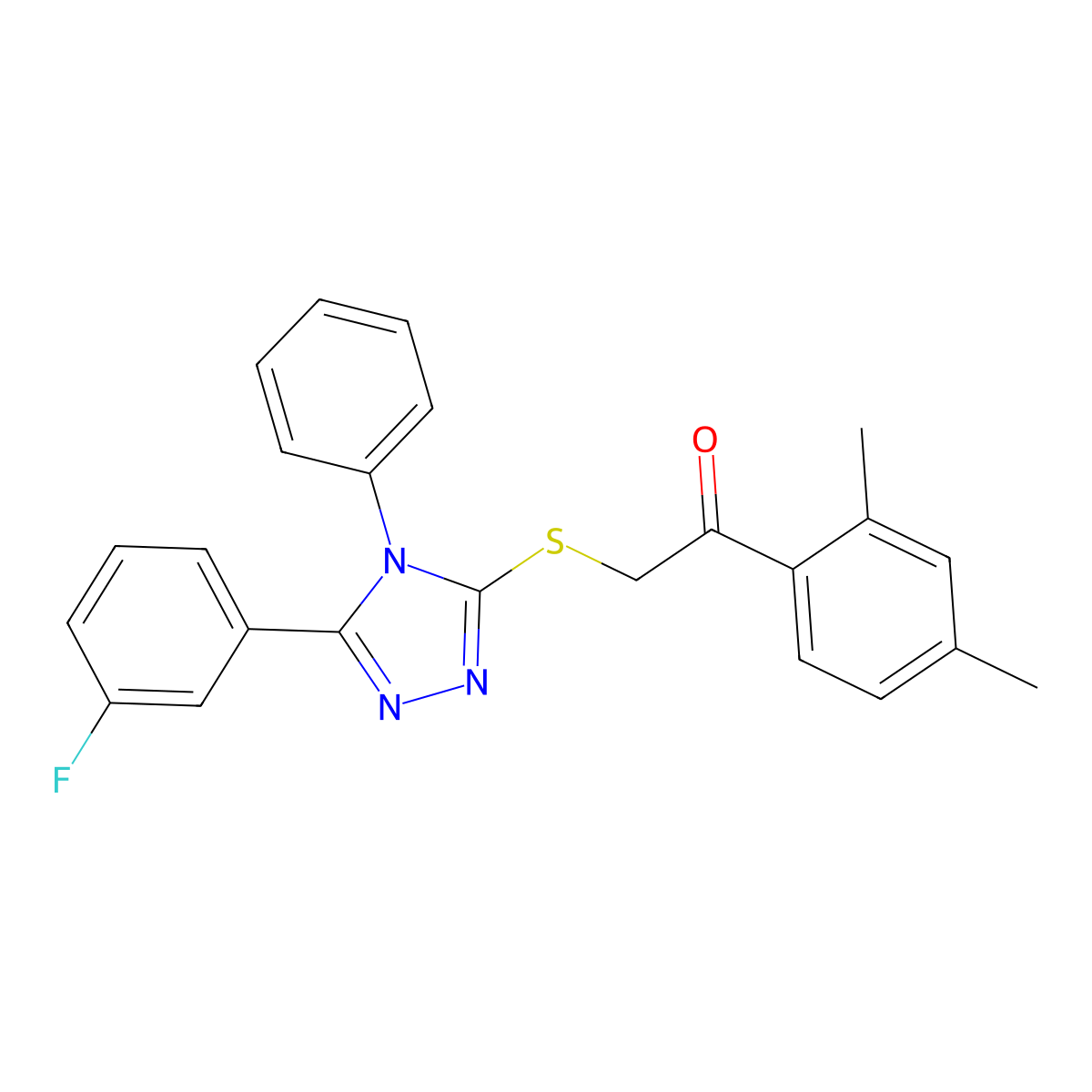 1-(2,4-Dimethylphenyl)-2-[[5-(3-fluorophenyl)-4-phenyl-1,2,4-triazol-3-yl]sulfanyl]ethanone molecular structure, CAS 345972-32-9