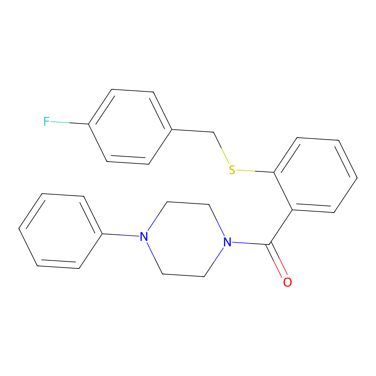 [2-[(4-Fluorophenyl)methylsulfanyl]phenyl]-(4-phenylpiperazin-1-yl)methanone molecular structure, CAS 345972-75-0