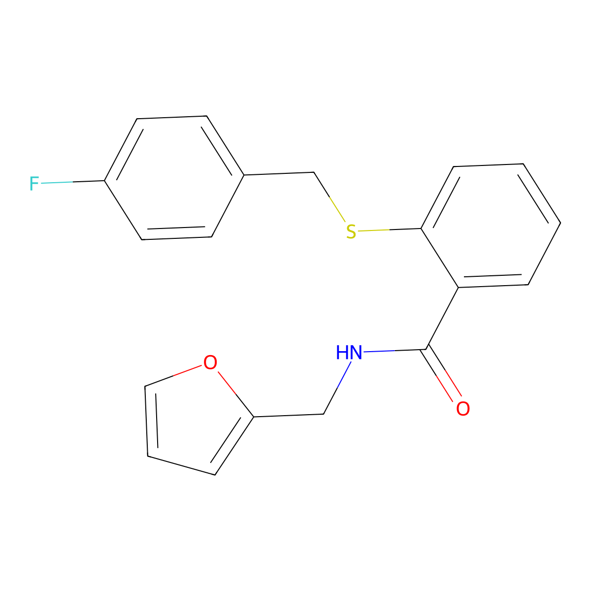 2-[(4-fluorophenyl)methylsulfanyl]-N-(furan-2-ylmethyl)benzamide molecular structure, CAS 345972-82-9