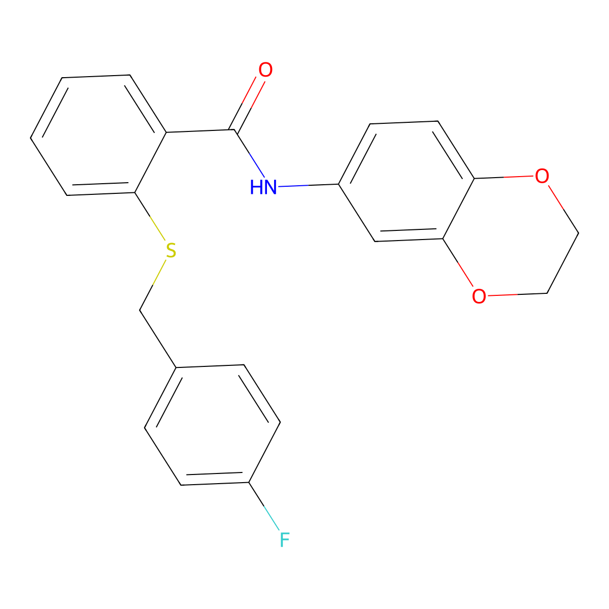 N-(2,3-dihydro-1,4-benzodioxin-6-yl)-2-[(4-fluorophenyl)methylsulfanyl]benzamide molecular structure, CAS 345972-89-6