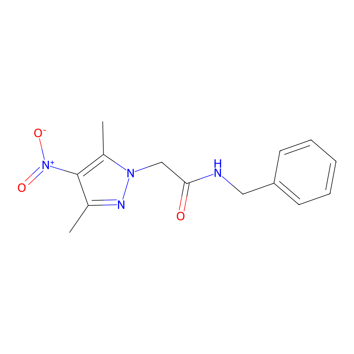N-benzyl-2-(3,5-dimethyl-4-nitro-1H-pyrazol-1-yl)acetamide molecular structure, CAS 345977-35-7