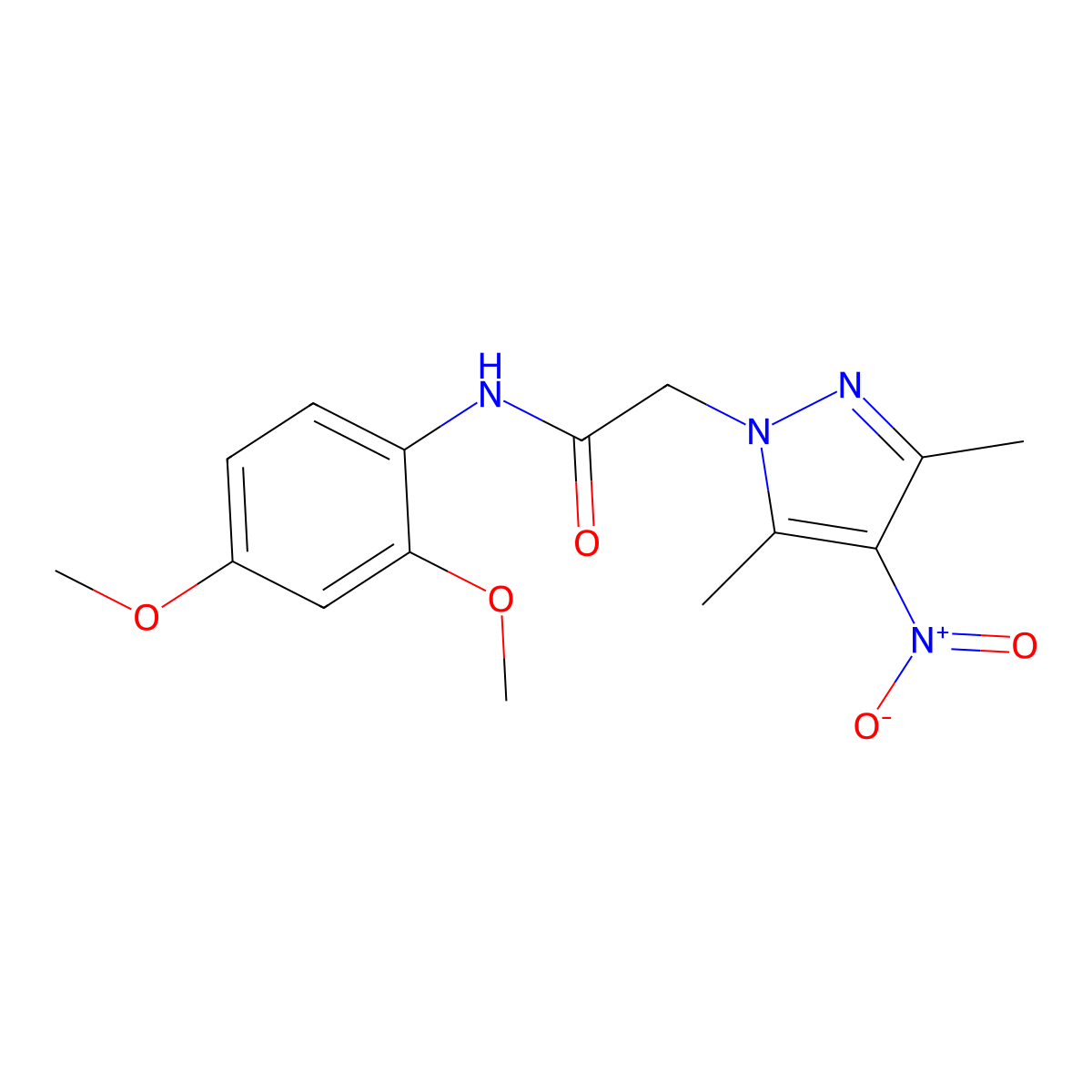 N-(2,4-dimethoxyphenyl)-2-(3,5-dimethyl-4-nitro-1H-pyrazol-1-yl)acetamide molecular structure, CAS 345977-37-9
