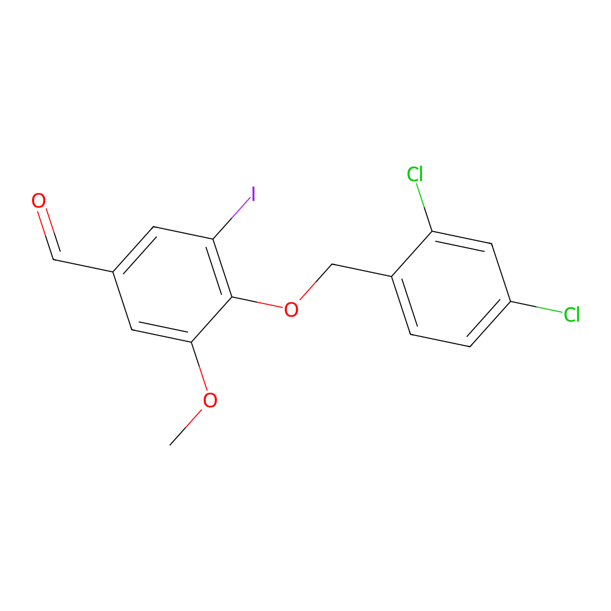 4-[(2,4-Dichlorobenzyl)oxy]-3-iodo-5-methoxybenzaldehyde molecular structure, CAS 345980-27-0