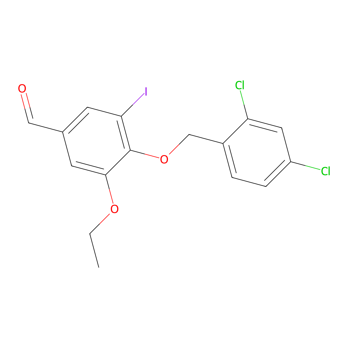 4-[(2,4-Dichlorobenzyl)oxy]-3-ethoxy-5-iodobenzaldehyde molecular structure, CAS 345980-29-2