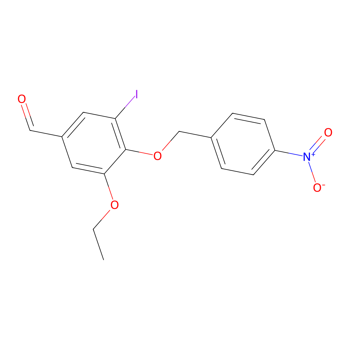 3-Ethoxy-5-iodo-4-[(4-nitrobenzyl)oxy]benzaldehyde molecular structure, CAS 345981-32-0