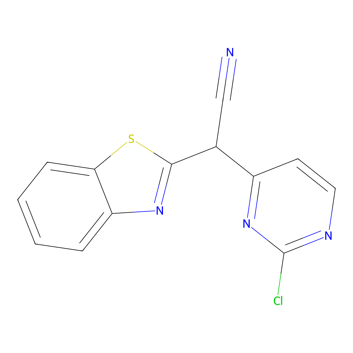 2-(Benzo[d]thiazol-2-yl)-2-(2-chloropyrimidin-4-yl)acetonitrile molecular structure, CAS 345986-38-1