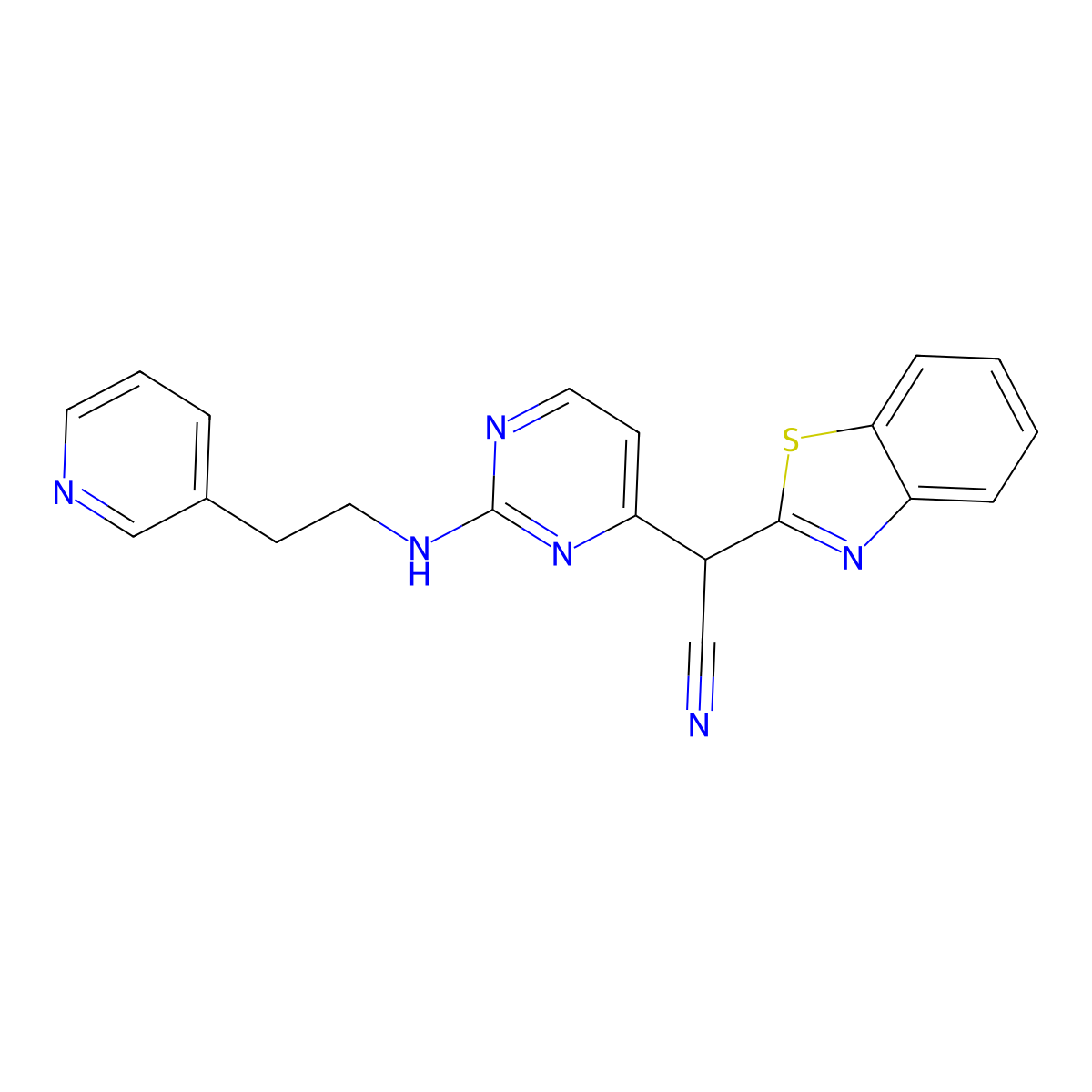 1,3-Benzothiazol-2-yl(2-((2-(3-pyridinyl)ethyl)amino)-4-pyrimidinyl)acetonitrile molecular structure, CAS 345987-15-7