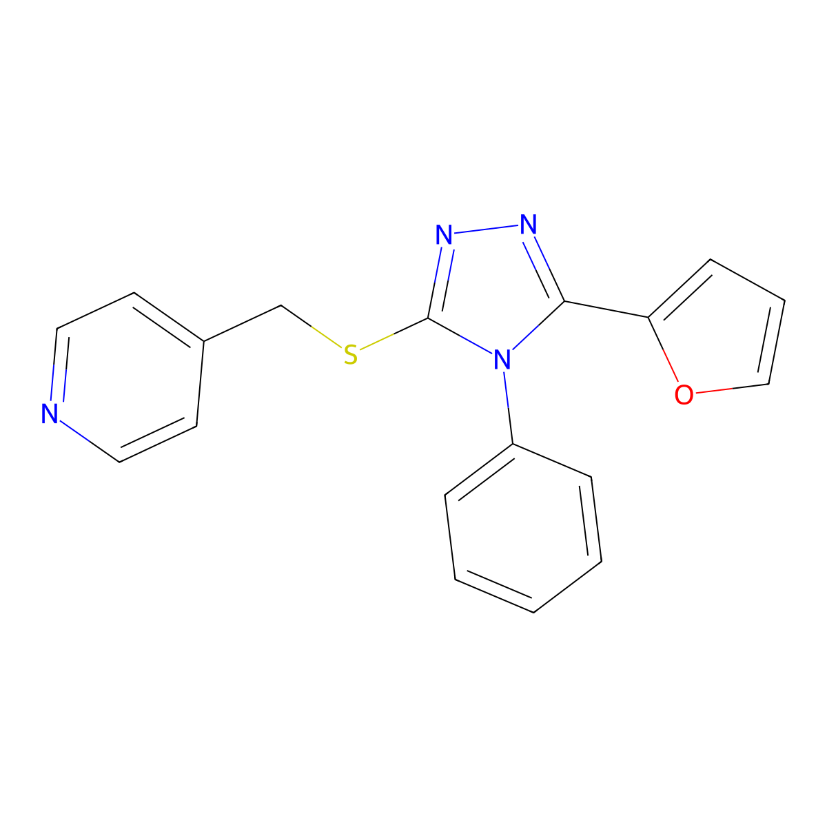 4-(5-Furan-2-yl-4-phenyl-4H-[1,2,4]triazol-3-ylsulfanylmethyl)-pyridine molecular structure, CAS 345987-27-1