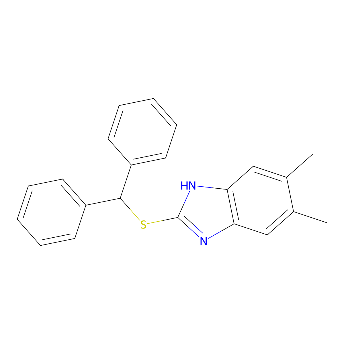 2-benzhydrylsulfanyl-5,6-dimethyl-1H-benzimidazole molecular structure, CAS 345987-35-1