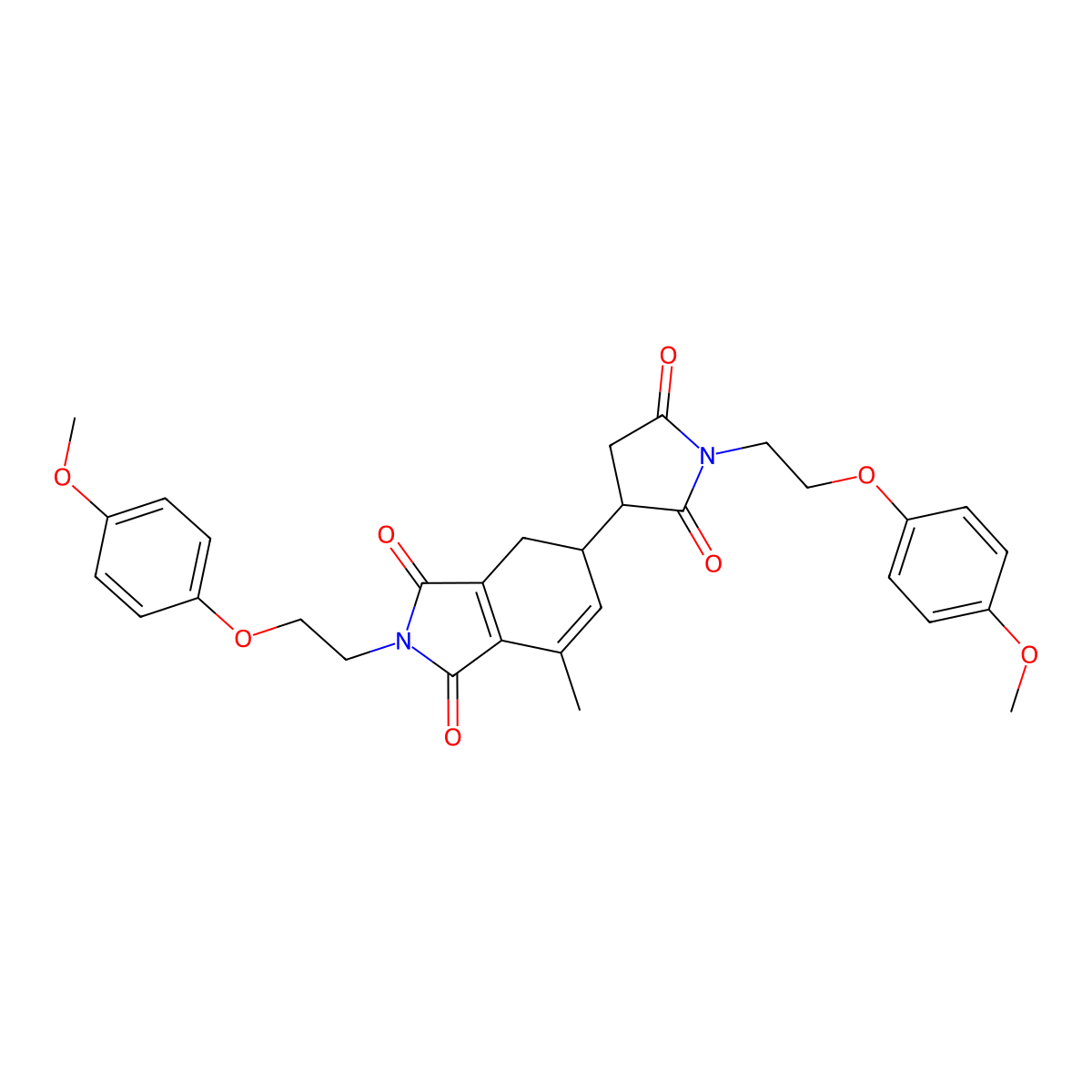 2-[2-(4-Methoxyphenoxy)ethyl]-6-{1-[2-(4-methoxyphenoxy)ethyl]-2,5-dioxoazolid in-3-yl}-4-methyl-6,7-dihydroisoindole-1,3-dione molecular structure, CAS 345987-39-5
