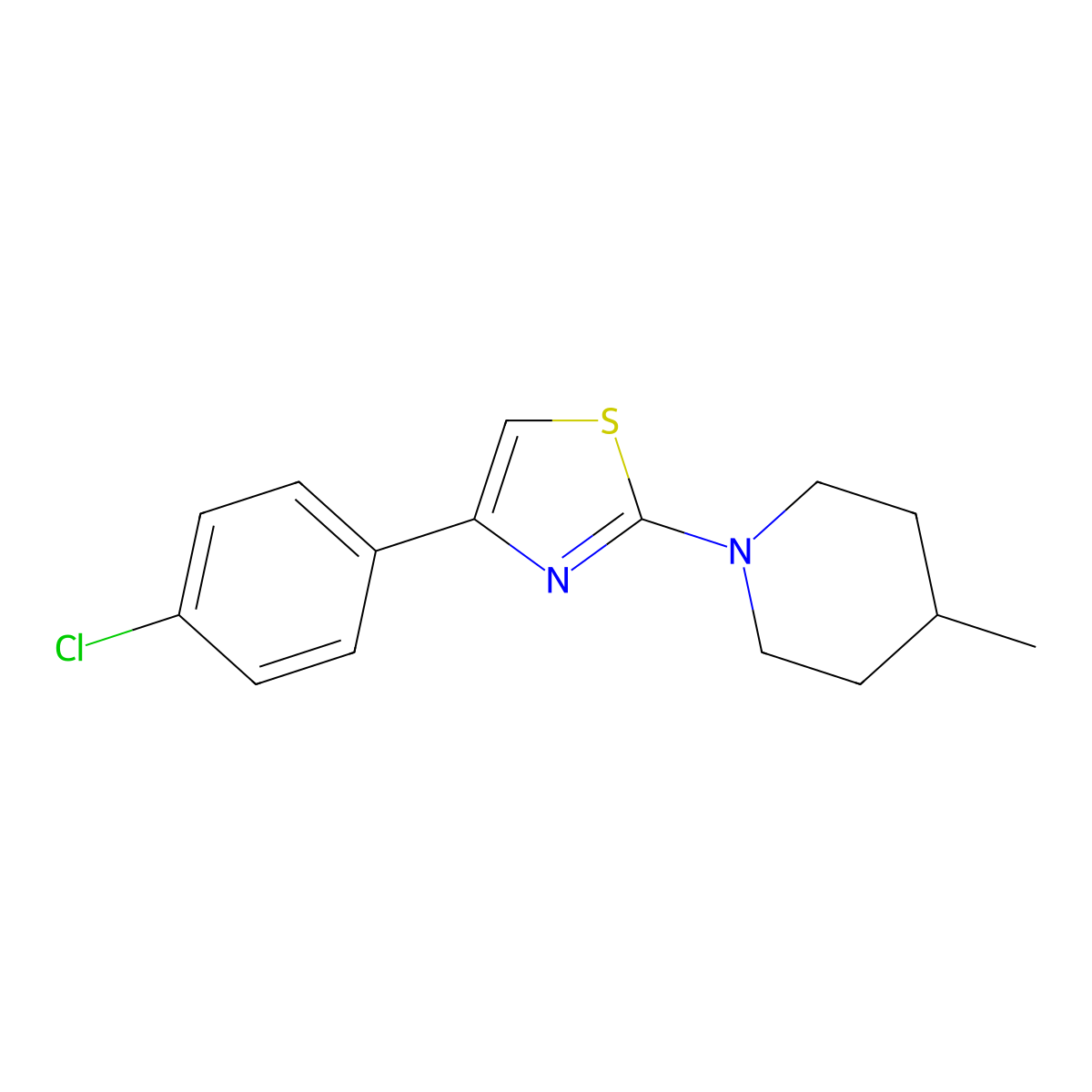 4-(4-Chlorophenyl)-2-(4-methylpiperidin-1-yl)thiazole molecular structure, CAS 345987-48-6