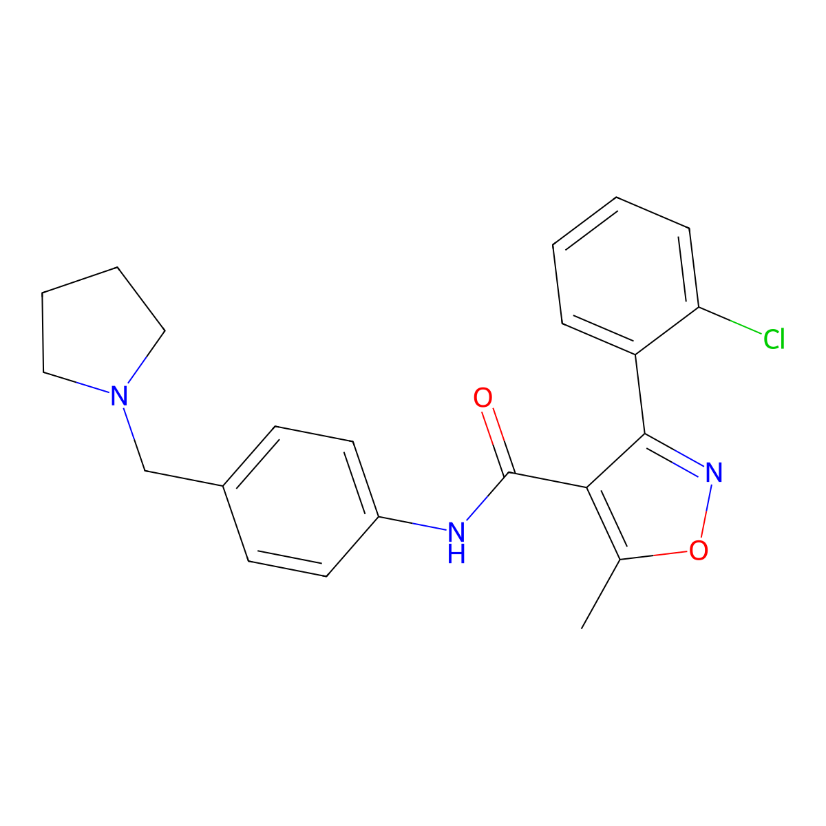 3-(2-chlorophenyl)-5-methyl-N-[4-(pyrrolidin-1-ylmethyl)phenyl]-1,2-oxazole-4-carboxamide molecular structure, CAS 345987-98-6