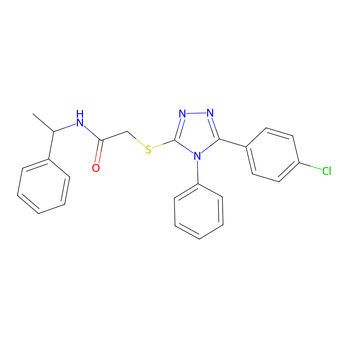 2-{[5-(4-chlorophenyl)-4-phenyl-4H-1,2,4-triazol-3-yl]sulfanyl}-N-(1-phenylethyl)acetamide molecular structure, CAS 345988-19-4