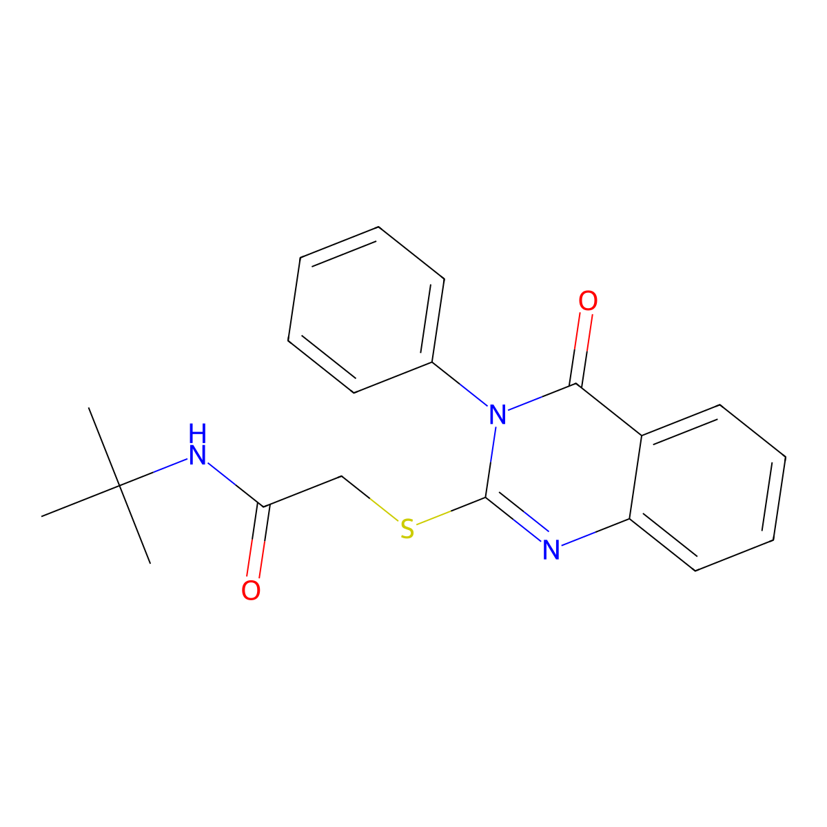 2-[(3,4-Dihydro-4-oxo-3-phenyl-2-quinazolinyl)thio]-N-(1,1-dimethylethyl)acetamide molecular structure, CAS 345988-25-2