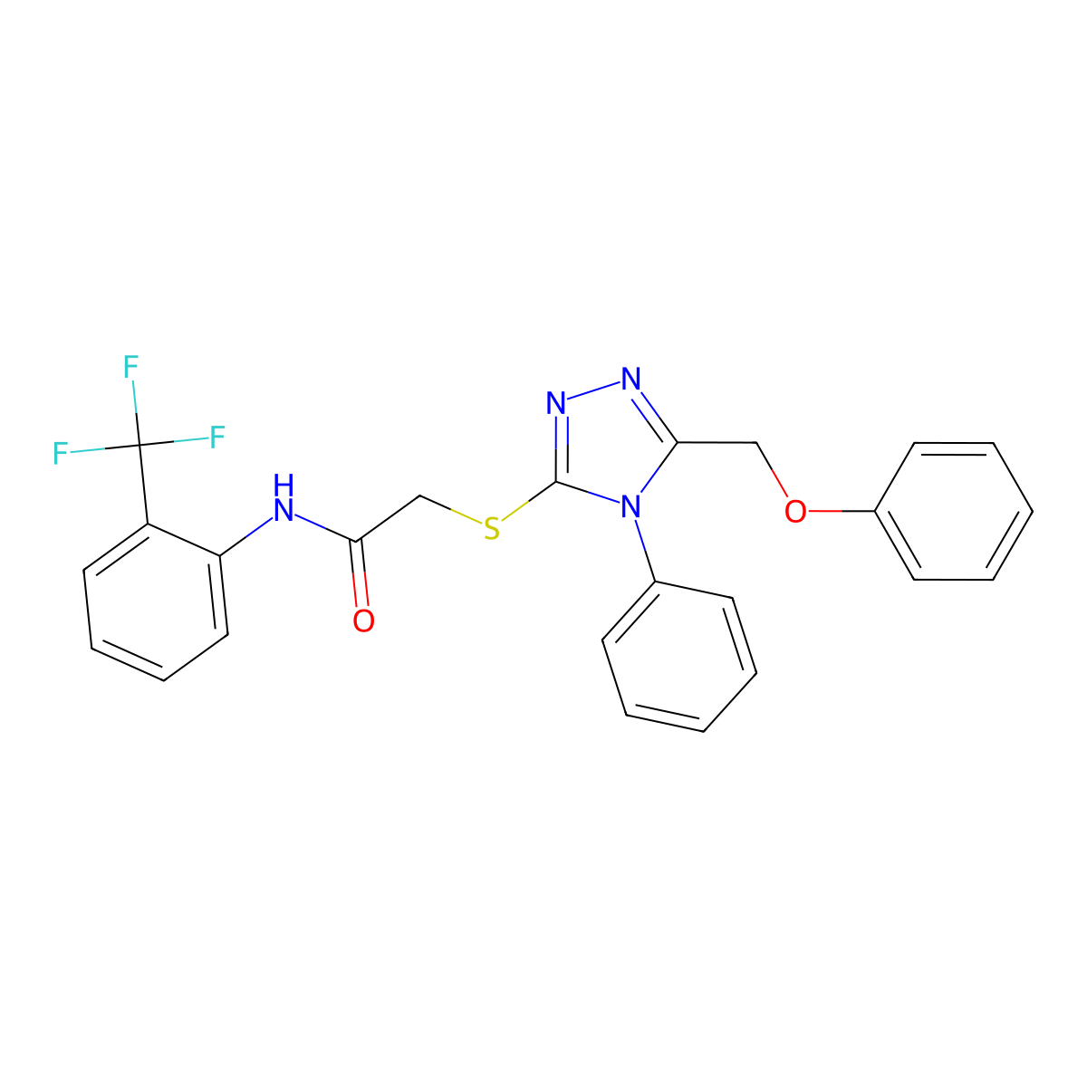 2-[[5-(phenoxymethyl)-4-phenyl-1,2,4-triazol-3-yl]sulfanyl]-N-[2-(trifluoromethyl)phenyl]acetamide molecular structure, CAS 345988-39-8