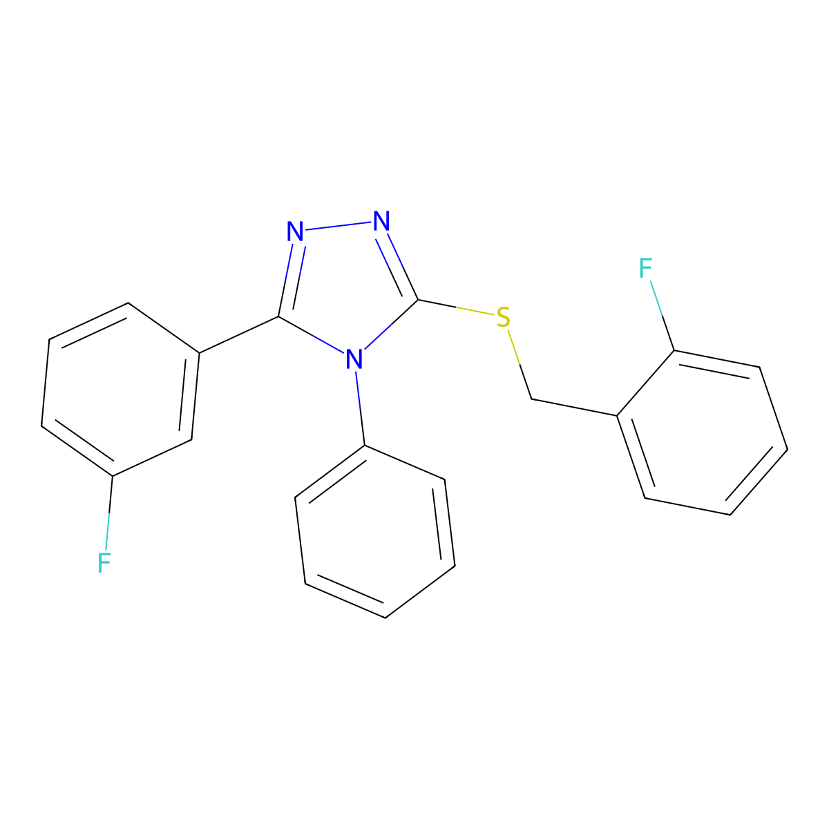 (2-fluorophenyl)methyl 5-(3-fluorophenyl)-4-phenyl-4H-1,2,4-triazol-3-yl sulfide molecular structure, CAS 345988-42-3