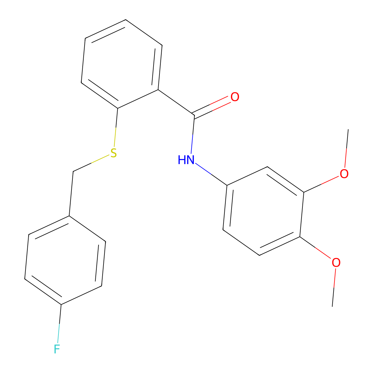 N-(3,4-dimethoxyphenyl)-2-[(4-fluorophenyl)methylsulfanyl]benzamide molecular structure, CAS 345988-47-8