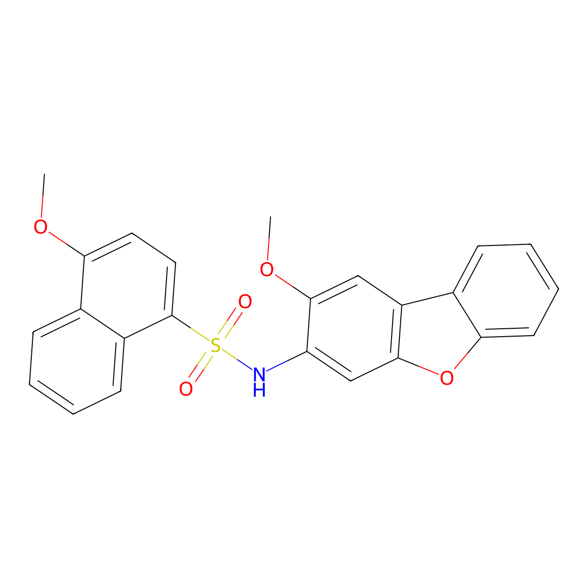 4-methoxy-N-(2-methoxydibenzofuran-3-yl)naphthalene-1-sulfonamide molecular structure, CAS 345988-78-5
